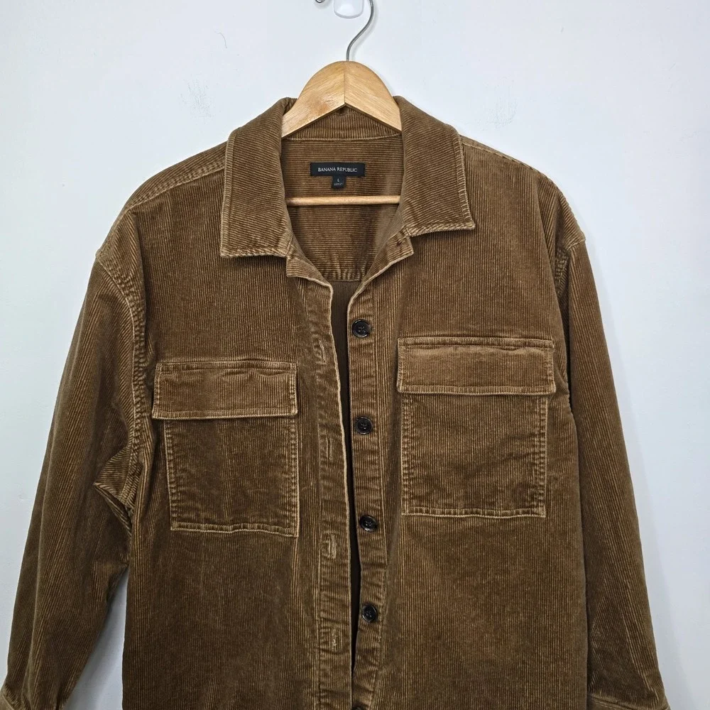 Banana Republic Shirt Size L Mens Brown Wide Wale Corduroy Button Down Shacket